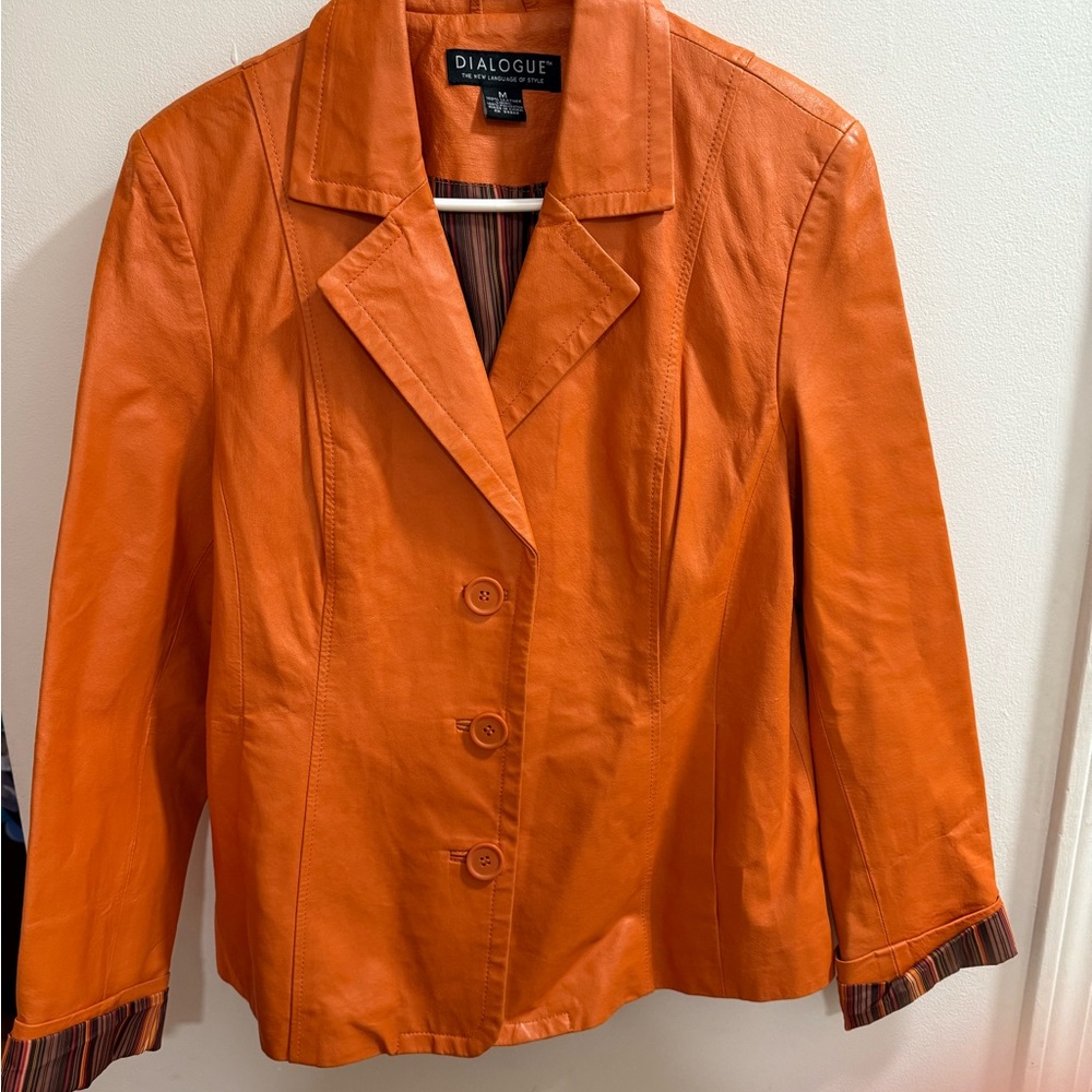 Dialogue Women's Leather Vibrant Orange‎ Blazer